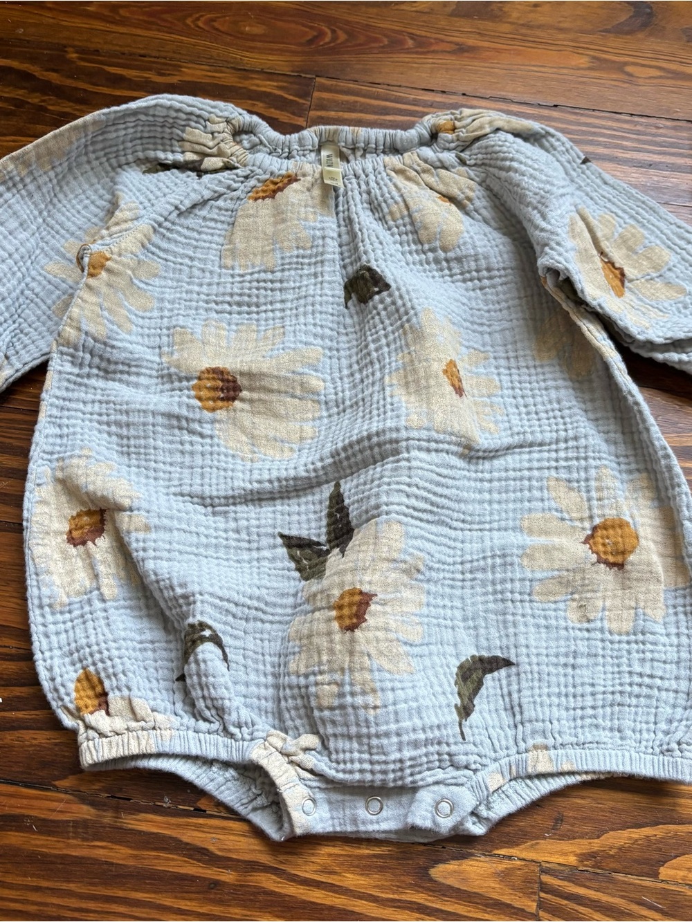 Wild Wawa Daisy Print Light Blue Muslin Romper